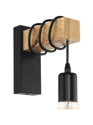 Xinhang Eglo Townshend Wall Light, 1-Alevli Vintage Duvar Işık Endüstriyel Tasarımlı, Çelik ve Ahşaptan Retro Işık, Renk: Siyah, Kahverengi, S (Yurt Dışından)