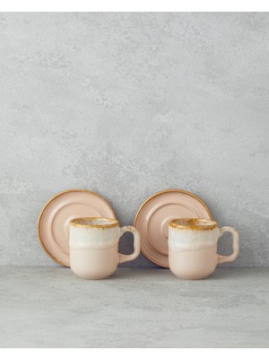 English Home Alicent Seramik 4 Parça 2 Kişilik Double Kahve Fincan Takımı 150 ml Pudra