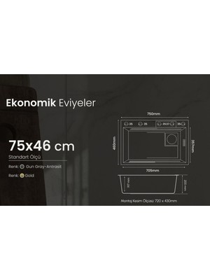 GL General Eko Glc SS304 Gold Bardak Yıkama Şelale Eviye 75  x  45