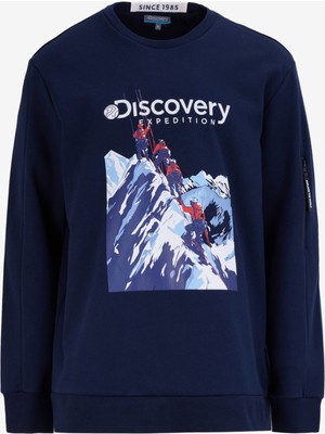 Discovery Expedition Lacivert Erkek Bisiklet Yaka Relaxed Fit Baskılı Sweatshirt D4WM-SWT3253