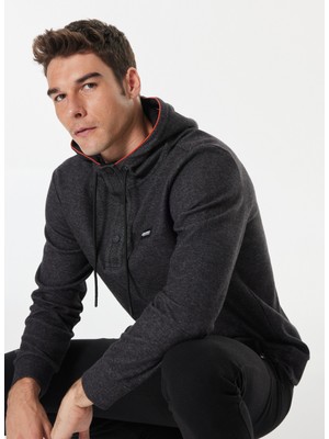 Discovery Expedition Antrasit Melanj Erkek Kapüşon Yaka Relaxed Sweatshirt D4WM-SWT3217