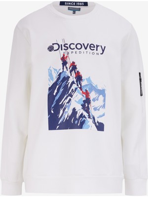 Discovery Expedition Kırık Beyaz Erkek Bisiklet Yaka Relaxed Fit Baskılı Sweatshirt D4WM-SWT3253