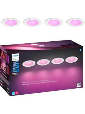 Philips Hue Beyaz ve Renkli Ambiyans LED Akıllı Gömme Aydınlatma, 4'lü Paket, Alexa, Google Asistan ve Apple Homekittuyumlu