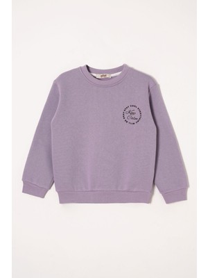 Yazı Baskılı Lila Renk Kız Çocuk  Sweat