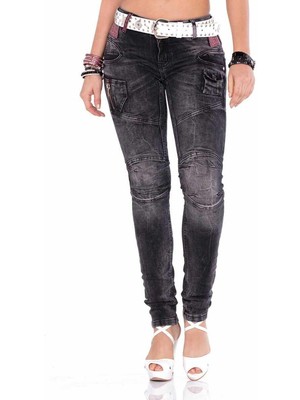 WD358 Motorcu Tarz  Dikişli Kadın Kot Pantolon