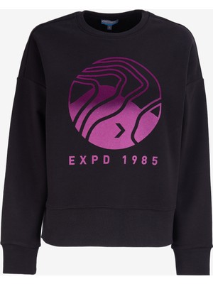 Discovery Expedition Siyah Kadın Bisiklet Yaka Crop Baskılı Sweatshirt D4WL-SWT3092