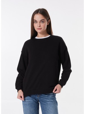 Limon Bisiklet Yaka Düz Siyah Kadın Sweatshırt ML4WL-SWT9011