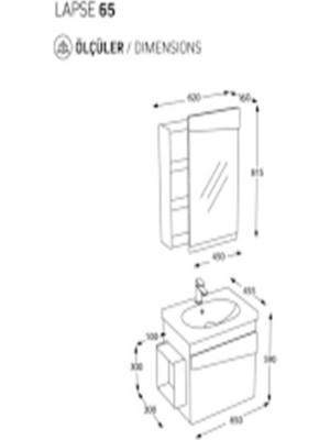 Lapse 65 cm Beyaz Banyo Dolabı Takımı