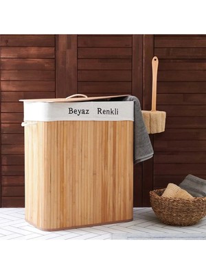 Tekno Trust Bambu Natürel Çift Hazneli Çamaşır Sepeti Iki Bölmeli