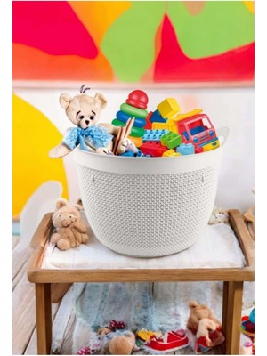 Tekno Trust Yuvarlak Çamaşır Sepeti 30 Litre Damla Desen Çamaşır Sepeti Çok Amaçlı Sepet Oyuncak Sepeti