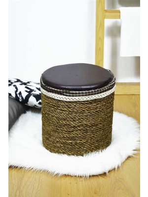 Hasır Yuvarlak Puflu Sepet