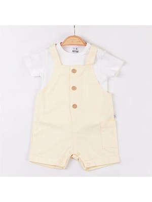 Erkek Bebek Sarı Müslin Düğmeli Salopet Takım