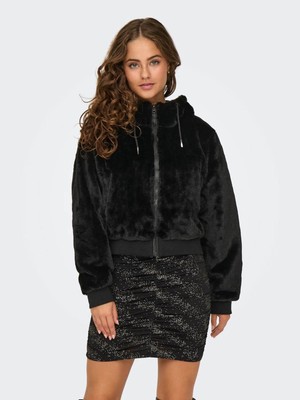 Onlvenıce Faux Fur Hood Bomber Siyah Kadın Mont 15322127