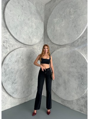 Siyah Yüksek Bel Mom Jeans