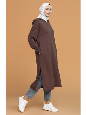 Sefa Merve Kapüşonlu Spor Tunik 3007-11 Kahverengi