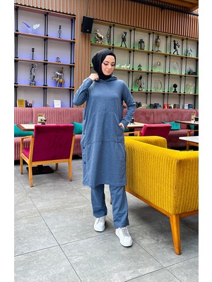 Çıtçıt Detaylı Iki Iplik Eşofman Takım 3071-07 Indigo