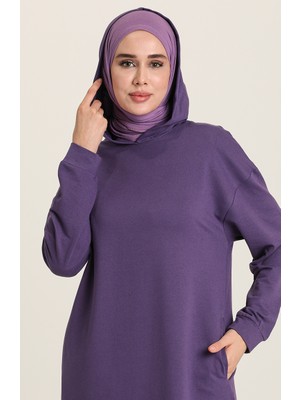 Kapüşonlu Spor Tunik 3007-15 Mor