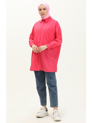 Oversize Gömlek Tunik 70001-06 Fuşya