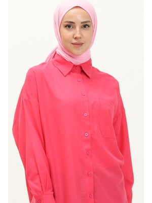 Oversize Gömlek Tunik 70001-06 Fuşya