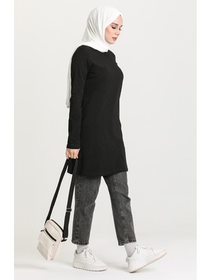 Sefa Merve Düz Spor Tunik 6016-01 Siyah