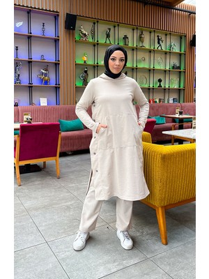 Çıtçıt Detaylı Iki Iplik Eşofman Takım 3071-02 Bej