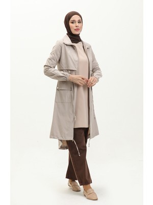 Sefa Merve Beli Büzgülü Trençkot 61331-02 Taş