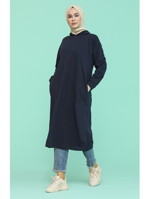 Kapüşonlu Spor Tunik 3007-02 Lacivert