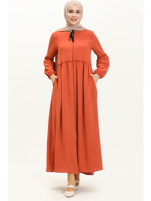 Sefa Merve Fermuarlı Mevsimlik Ferace 5027-01 Kiremit