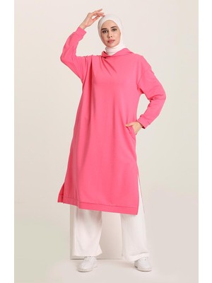 Sefa Merve Kapüşonlu Spor Tunik 3007-13 Fuşya