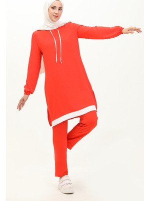 Sefa Merve Aerobin Kumaş Garnili Tunik Pantolon Ikili Takım 1003-04 Oranj