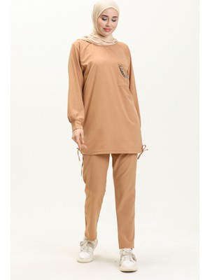 Sefa Merve Zincir Detaylı Tunik Pantolon Ikili Takım 70010-05 Bisküvi