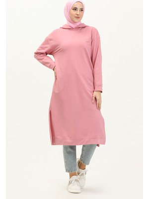 Kapüşonlu Spor Tunik 3007-20 Pembe