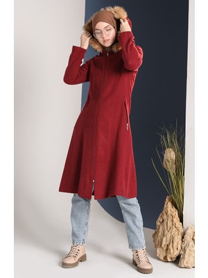 Kürklü Kaşe Kaban 612980-03 Bordo