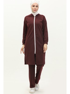 Fermuarlı Eşofman Takım 3044-02 Mürdüm