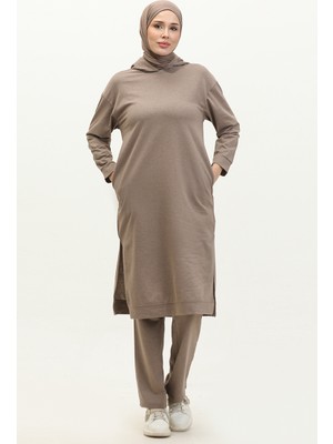 Sefa Merve Kapüşonlu Spor Tunik 3007-33 Vizon