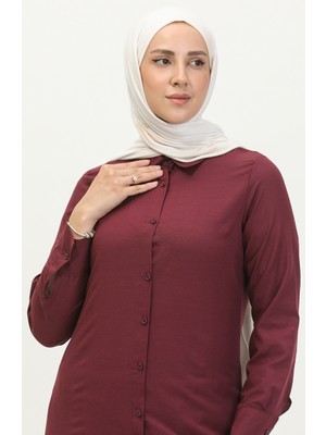 Düğmeli Tunik 6111-07 Mürdüm