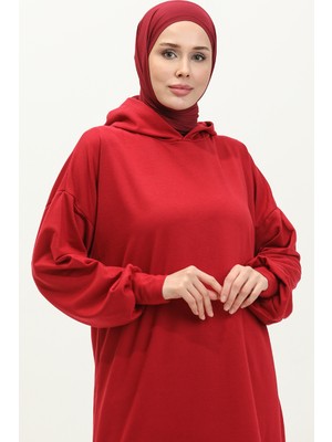 Kapüşonlu Uzun Tunik 0271-01 Bordo