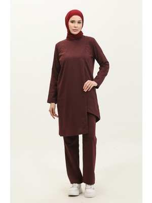 Asimetrik Kesim Iki Iplik Eşofman Takım 03076-02 Bordo