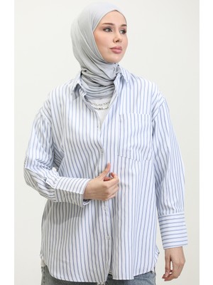 Sefa Merve Çizgili Oxford Gömlek 4807-04 Indigo