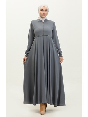 Sefa Merve Dantel Detaylı Mevlana Ferace 5069-05 Gri