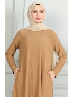 Bürümcük Kumaş Asimetrik Kesim Tunik 1032-03 Sütlü Kahve