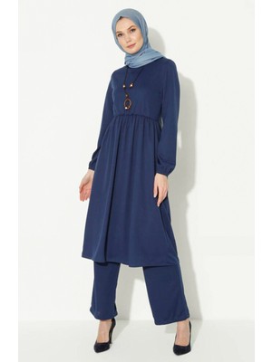 Sefa Merve Kolyeli Tunik Pantolon Ikili Takım 0583-01 Indigo