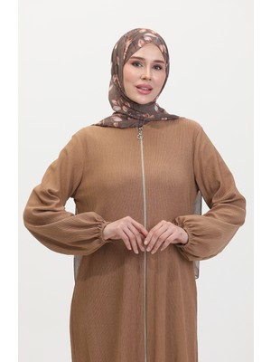 Asimetrik Kesim Fermuarlı Tunik 1047-03 Vizon