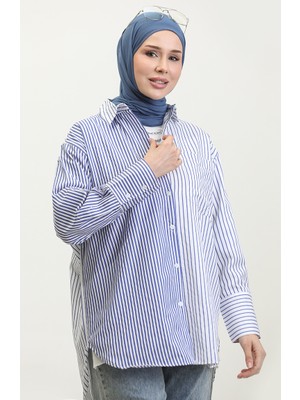 Sefa Merve Garnili Çizgili Gömlek 4808-02 Saks