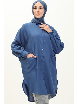 Sefa Merve Cepli Viskon Tunik 6480-16 Açık Lacivert