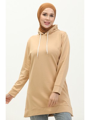 Iki Iplik Kapüşonlu Sweatshirt 23006-04 Bej