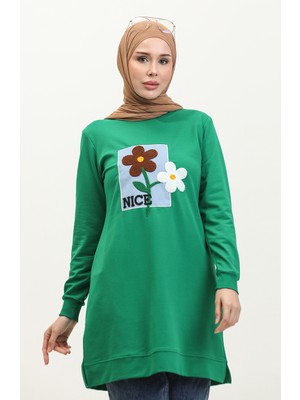 Sefa Merve Papatya Nakışlı Tunik 9116-10 Yeşil