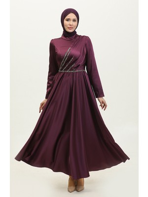 Sefa Merve Taşlı Abiye Elbise 5762-01 Mor