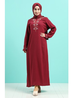 Sefa Merve Şile Bezi Nakışlı Elbise 0074-06 Bordo