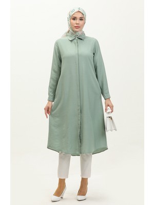 Sefa Merve Cepli Gizli Patlı Viskon Tunik 6435-28 Koyu Çağla Yeşili